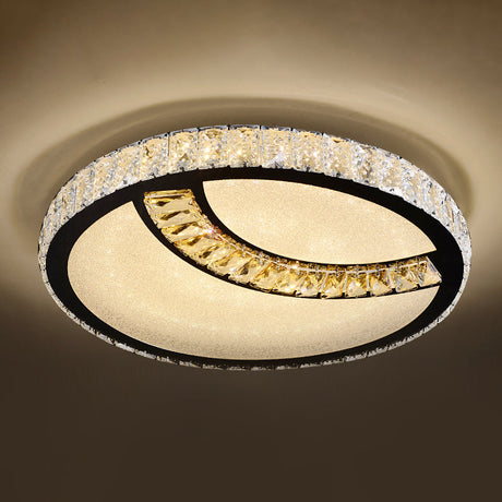 Modern Crystal Led Ceiling Light Fixture For Dining Room - Circular Flush Design With Stainless