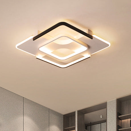 Contemporary Black-White Metal Flush Light For Bedroom Ceiling - 16/19.5 Wide Led In Warm Or White /
