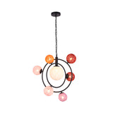 Orbit Glass Pendant Chandelier - Modern 4/7-Light Ceiling Fixture With Hanging Ring (Black/White)