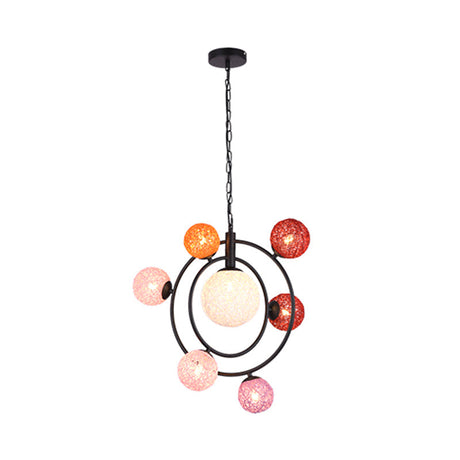 Orbit Glass Pendant Chandelier - Modern 4/7-Light Ceiling Fixture With Hanging Ring (Black/White)