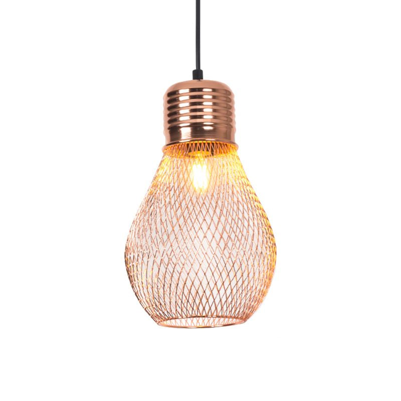 Rose Gold Vintage Bulb Cage Suspension Pendant Light For Restaurants