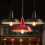 Vintage Barn Pendant Lamp - 10/14 Size 1 Bulb Aluminum Ceiling Fixture In Black/White/Red For Dining