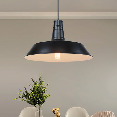 Vintage Barn Pendant Lamp - 10/14 Size 1 Bulb Aluminum Ceiling Fixture In Black/White/Red For Dining