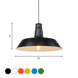 Vintage Barn Pendant Lamp - 10/14 Size 1 Bulb Aluminum Ceiling Fixture In Black/White/Red For Dining