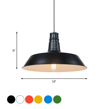 Vintage Barn Pendant Lamp - 10/14 Size 1 Bulb Aluminum Ceiling Fixture In Black/White/Red For Dining