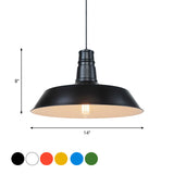 Vintage Barn Pendant Lamp - 10/14 Size 1 Bulb Aluminum Ceiling Fixture In Black/White/Red For Dining