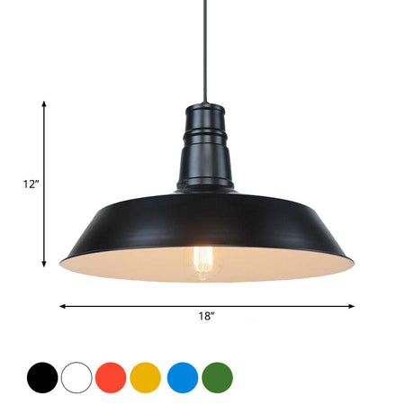 Vintage Barn Pendant Lamp - 10/14 Size 1 Bulb Aluminum Ceiling Fixture In Black/White/Red For Dining