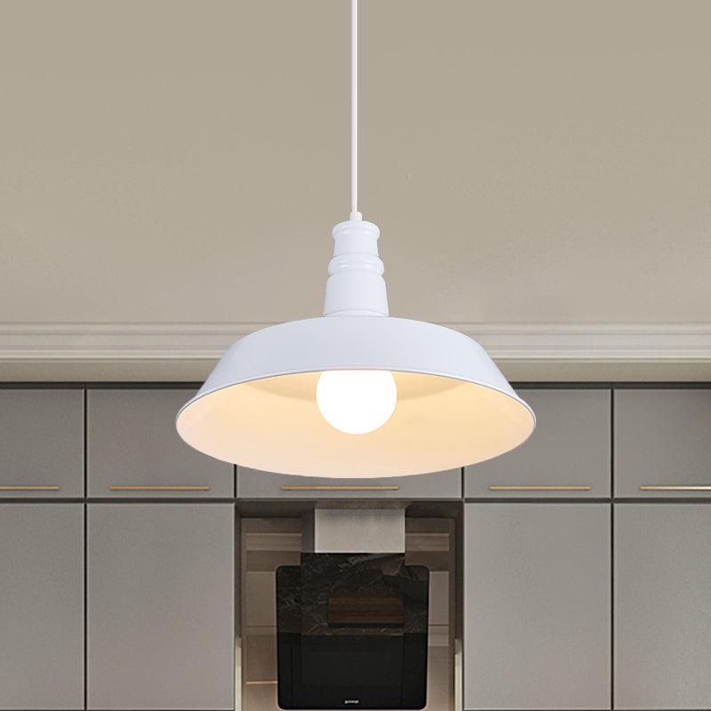 Vintage Barn Pendant Lamp - 10/14 Size 1 Bulb Aluminum Ceiling Fixture In Black/White/Red For Dining