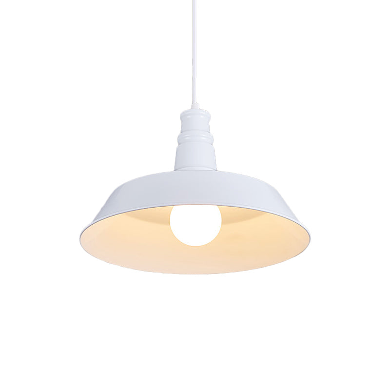 Vintage Barn Pendant Lamp - 10/14 Size 1 Bulb Aluminum Ceiling Fixture In Black/White/Red For Dining