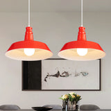 Vintage Barn Pendant Lamp - 10/14 Size 1 Bulb Aluminum Ceiling Fixture In Black/White/Red For Dining
