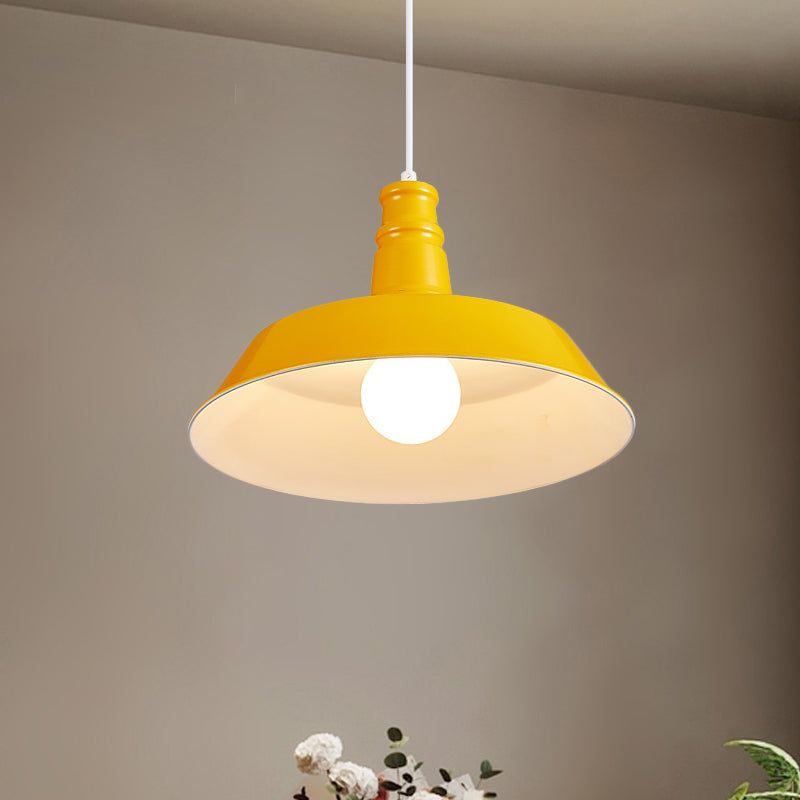 Vintage Barn Pendant Lamp - 10/14 Size 1 Bulb Aluminum Ceiling Fixture In Black/White/Red For Dining