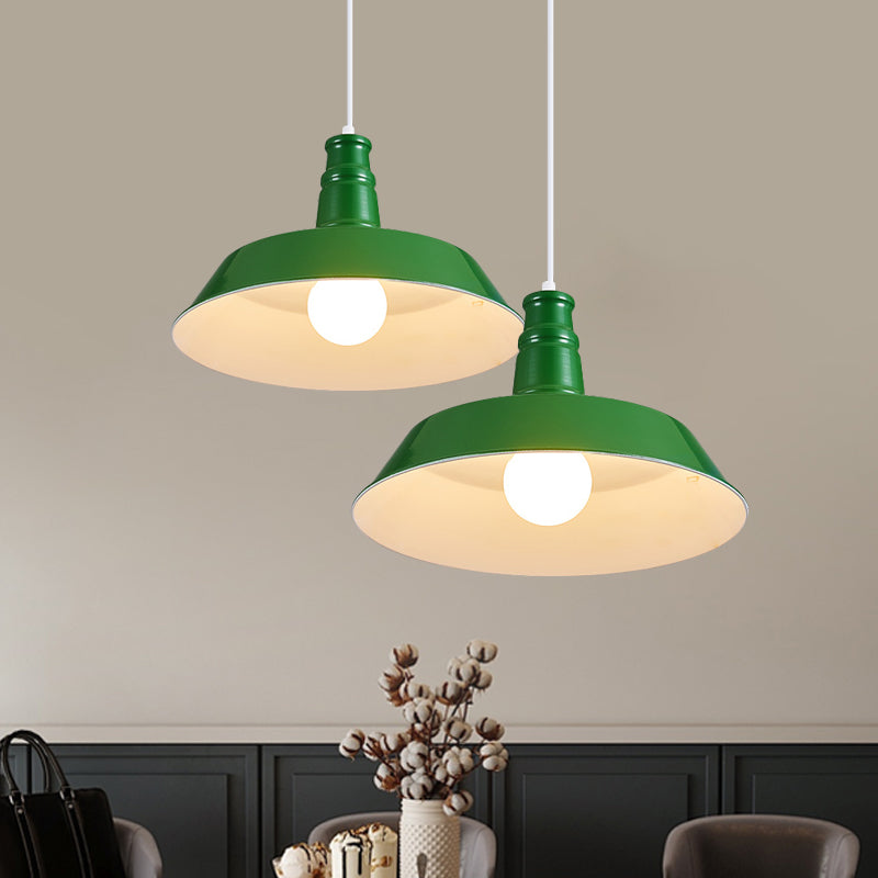 Vintage Barn Pendant Lamp - 10/14 Size 1 Bulb Aluminum Ceiling Fixture In Black/White/Red For Dining