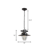 Industrial Black Metal Pendant Light With Clear Glass Shade