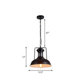 Iron Black Pendant Bowl Shade - Industrial Style Hanging Lighting For Dining Room 12.5/16.5 Wide