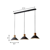 Industrial Grey Pendant Lighting With Conical Shape - 3 Lights Wooden Cap Perfect For Dining Room
