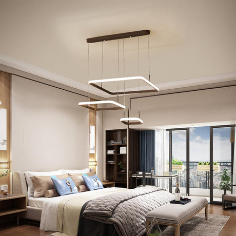Contemporary 2/3/5-Head Chandelier Lamp - Brown Rectangle Suspension Light With Acrylic Shade In