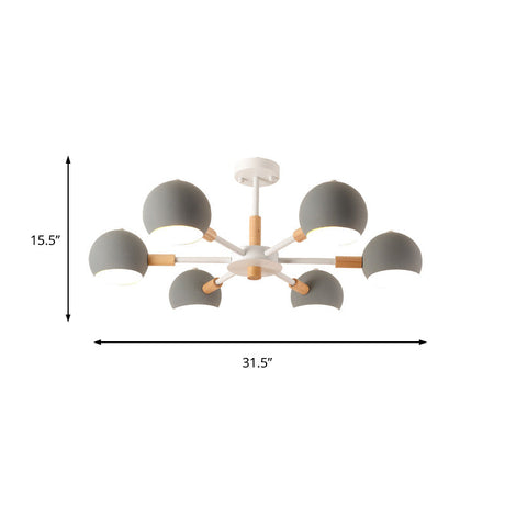 Modern Metal Ball Pendant Chandelier - Grey/White 3/6/8 Heads Living Room Ceiling Light