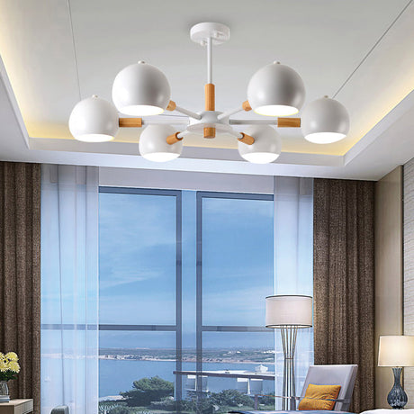 Modern Metal Ball Pendant Chandelier - Grey/White 3/6/8 Heads Living Room Ceiling Light 6 / White