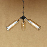 Rustic Blue/Clear Glass Pendant Light Fixture With Chain For Restaurants - 3 Bulbs Bottle Chandelier
