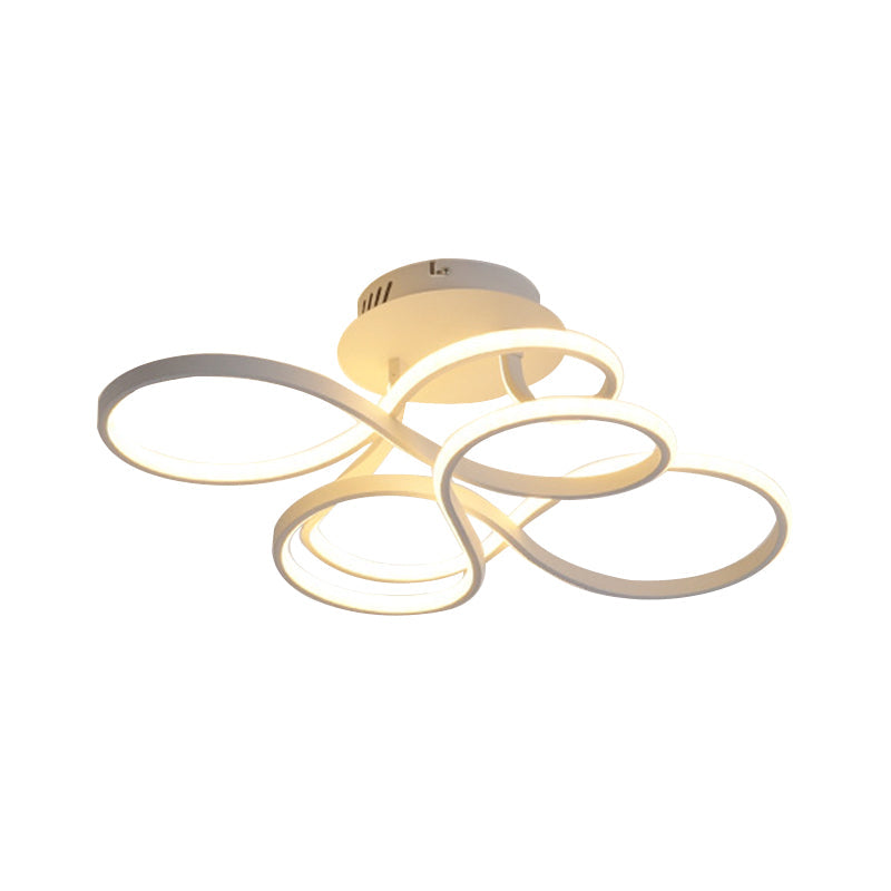 Contemporary Acrylic Twisted Semi Flush Mount Led Ceiling Light In Black/Gold/White - White