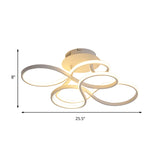 Contemporary Acrylic Twisted Semi Flush Mount Led Ceiling Light In Black/Gold/White - White