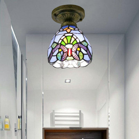 Stained Glass Vintage Dome Ceiling Light Fixture For Corridor - Semi Flush Includes 1 Bulb Blue / 6
