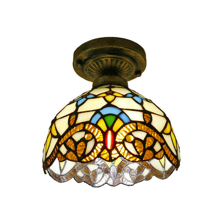 Stained Glass Vintage Dome Ceiling Light Fixture For Corridor - Semi Flush Includes 1 Bulb