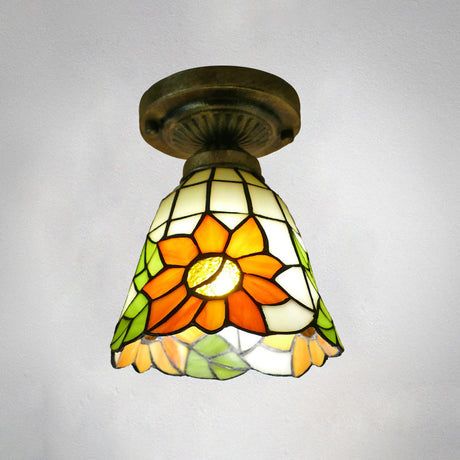 Stained Glass Vintage Dome Ceiling Light Fixture For Corridor - Semi Flush Includes 1 Bulb Orange /