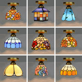 Tiffany Stained Art Glass Semi Flush Mount Ceiling Light - Single-Bulb Shaded Fixture