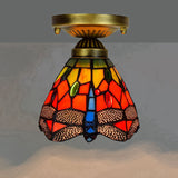 Tiffany Stained Art Glass Semi Flush Mount Ceiling Light - Single-Bulb Shaded Fixture Red