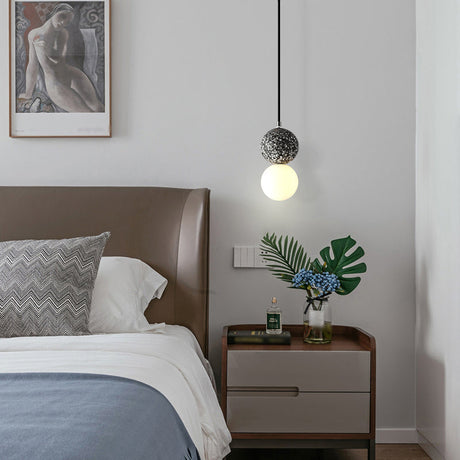 Minimalist Frosted Glass Pendant Light With Terrazzo Decor For Dining Room Black
