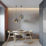 Modern Geometric Suspension Pendant Light For Dining Room - Single Cement Fixture Grey