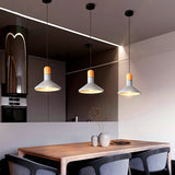 Grey Cement Funnel Pendant Light For Minimalist Dining Room - Single Bulb Suspension Fixture