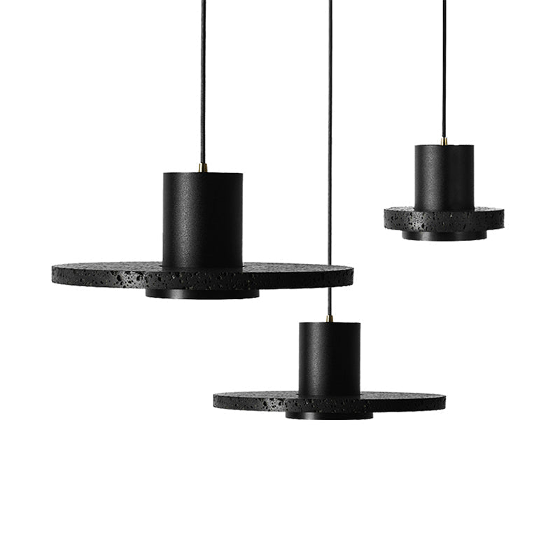 Sleek Terrazzo Single-Bulb Black Hat Pendant Light For Flat Round Ceiling