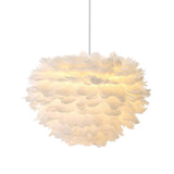 White Feather Round Pendant Ceiling Light - Nordic Style Single-Bulb Suspension
