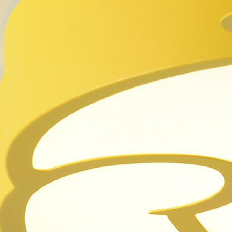Yellow Duck Led Flush Mount Ceiling Light For Nursery - Cartoon Metallic Design