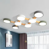 Round Led Flush Mount Metallic Ceiling Light In Gray-Green - Minimalist Modern Design