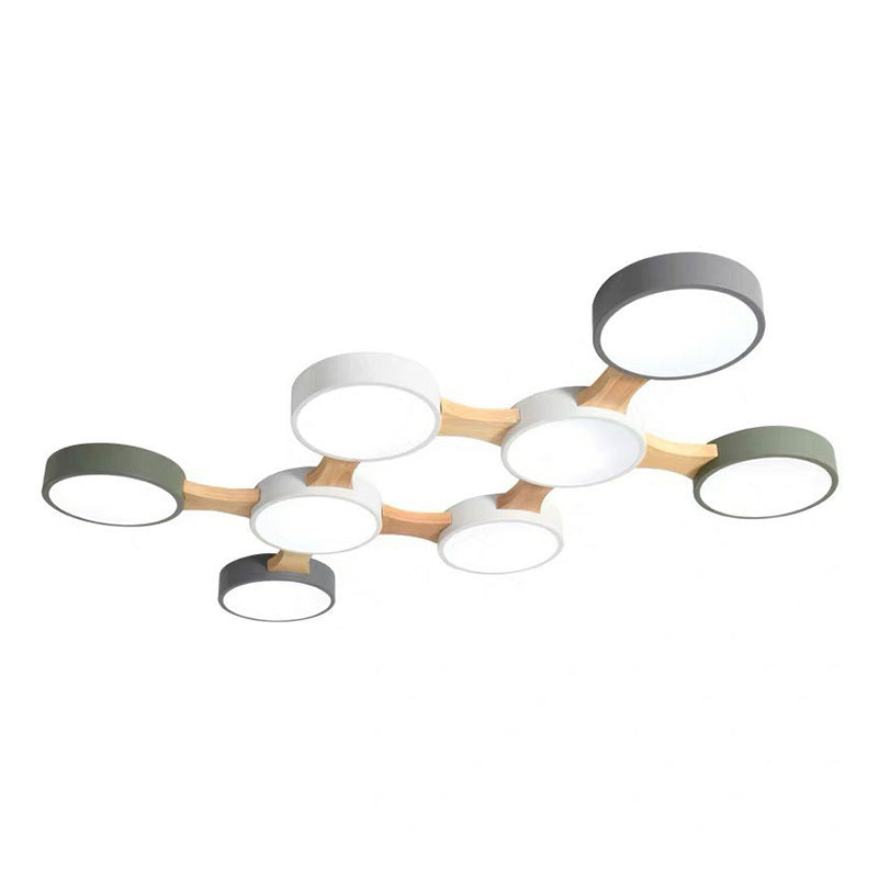 Round Led Flush Mount Metallic Ceiling Light In Gray-Green - Minimalist Modern Design