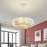 White Feather Hanging Lamp For Simple & Stylish Girls Bedroom Ceiling Lighting / C