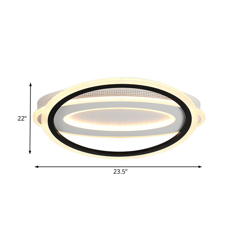 Oval Led Ceiling Flush Mount - 16.5/19.5/23.5 Wide Black & White Acrylic Bedroom Light In