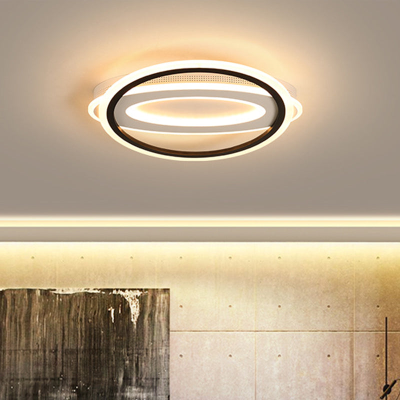 Oval Led Ceiling Flush Mount - 16.5/19.5/23.5 Wide Black & White Acrylic Bedroom Light In