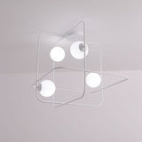 Contemporary Flush Mount Lamp With 4 Heads Matte White Glass Black/White/Gold Finish