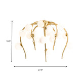 Black/Gold Flush Lamp With Milk White Glass And Weeping Branch Design - 15/20 Lights Ceiling Mount