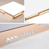 Golden Metal Led Flushmount Ceiling Lamp With Crystal Accents - Simple Square/Rectangular Design