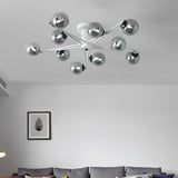 Sputnik Semi Flush Mount Silver Glass Ceiling Light Fixture - Modern Postmodern Design With 6/8/10