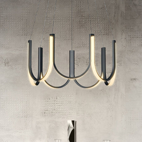 Contemporary Black & White U-Shaped Led Chandelier Pendant With Gold Accents - White/Warm Light