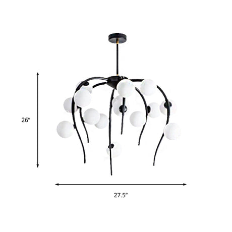 Modern Black/Gold Iron Chandelier With Matte White Balls - 15/20-Light Dining Room Hanging Lamp