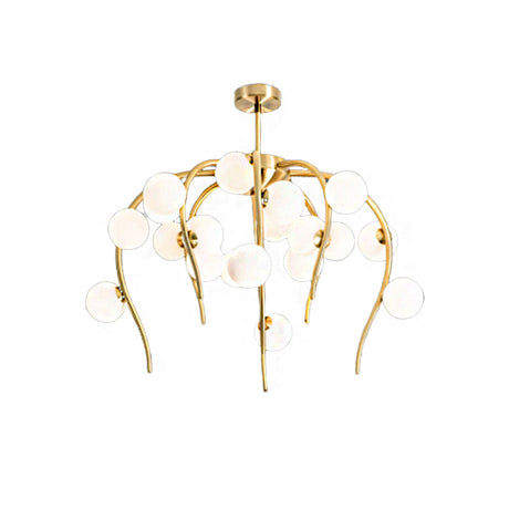 Modern Black/Gold Iron Chandelier With Matte White Balls - 15/20-Light Dining Room Hanging Lamp