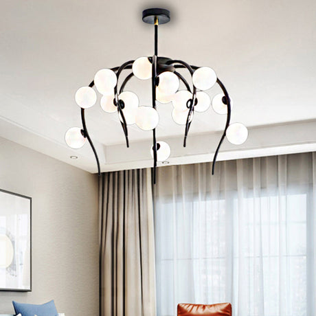 Modern Black/Gold Iron Chandelier With Matte White Balls - 15/20-Light Dining Room Hanging Lamp 20 /