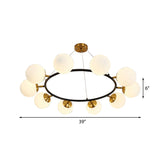 Modern 10-Light Milk White Glass Chandelier With 39 Wide Sphere - Black Ceiling Pendant